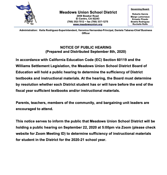 2020-2021 Public Hearing Announcement