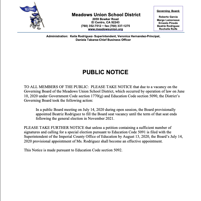 MUSD Public Notice