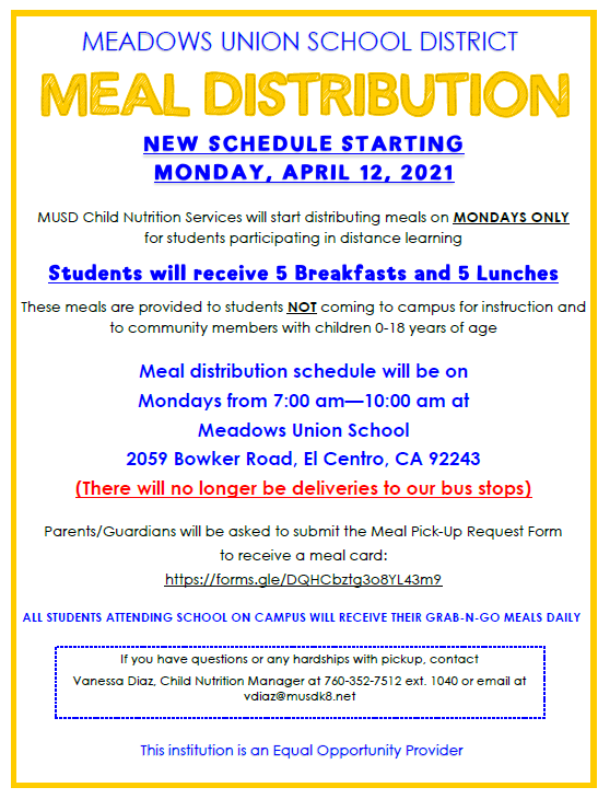 Meal Distribution NEW Schedule